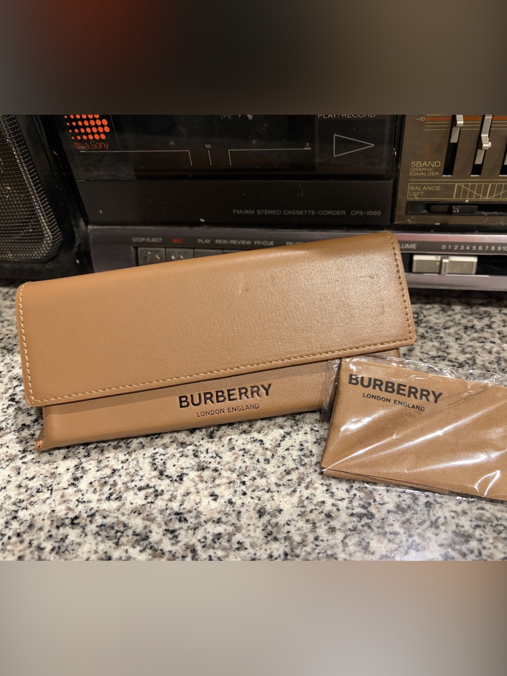 Burberry Tan Leather Eyewear Case with Branded Lens Cloth